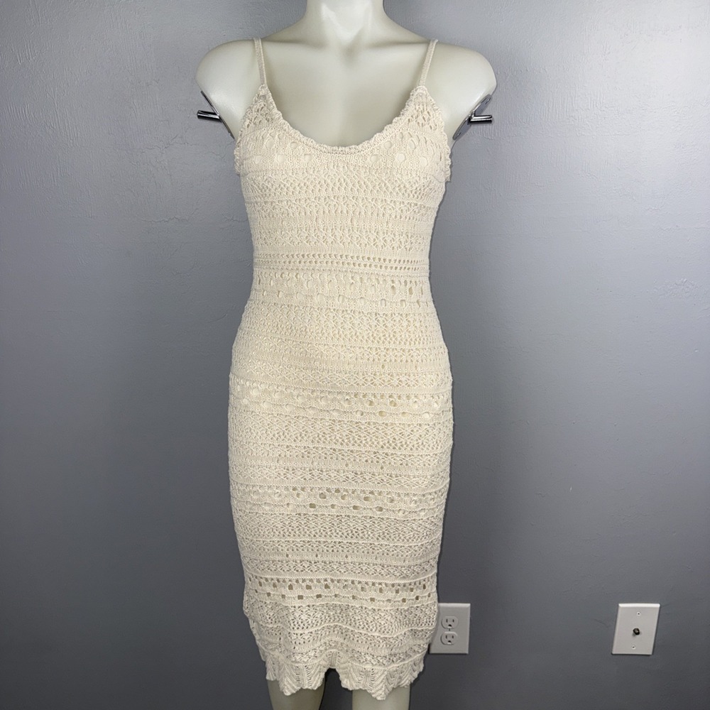 Freshman 1996 Crochet Knit Midi Dress Women's S Cream Boho Chic Trendy Beach